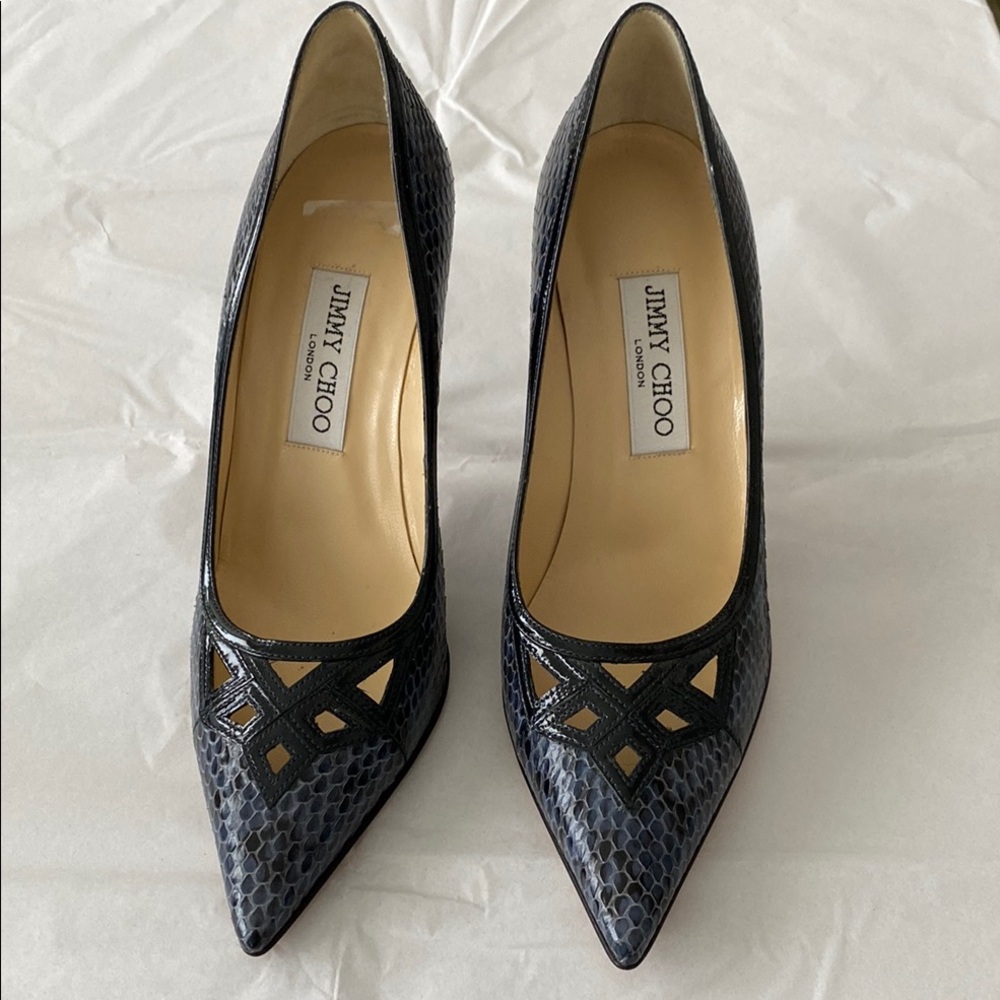 Jimmy Choo Blue Pointed-Toe Leather Pumps